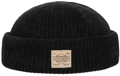 Stetson Jersey Cord Dockermütze Herren Skullcap Fleecefutter Made in EU schwarz XL (60-61 cm)