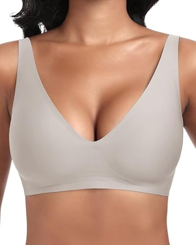 Jiuday Tiefer V Push Up BH Damen ohne Bügel Bequemer Jelly BH für Große Brüste Starker Halt Seamless Soft Bra Bügelloser Gepolstert Glatter Nahtloser Bralette