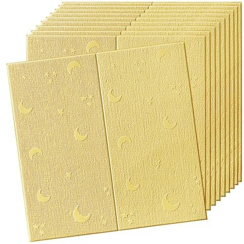 3D-Wandpaneele, 10er-Pack, Akustikpaneele, Schaumstern-Strukturtapete, wasserdicchaumstern-Strukturtapete, wasserdicht und kollisionssicher, 27,5 x 27,5 Zoll, Abdeckung 52,7 Quadratfuß, Gelb