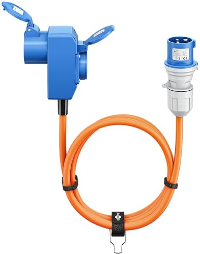goobay EEC Adapter Cable for Caravan, 1.5 m, EEC Plug to 90° EEC Socket and Protective Contact Socket with Locking Caps, Camping Cable, Motorhome and Caravan, 76232