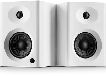 Desktop Speakers for PC, Bookshelf Speakers with Clear Highs & Punchy Bass - 4 Woofer, 80W Peak HiFi Audio for Monitor, Home Theater Sound System and Computer, White Pair