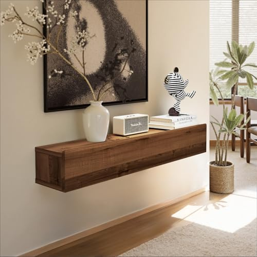 Pmnianhua Table Console d'Entrée en Bois Massif Flottant, Table d'entrée étroite montée sur Le Mur avec étagère de Stockage, étagères Modernes de canapé Petites Tables