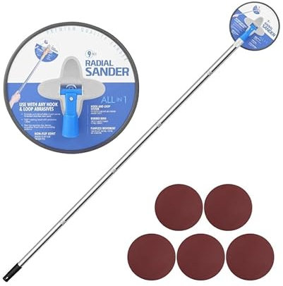 Pole Drywall Sander Radial Round Head Wall Sander 360 Degree Rotation Drywall Sanders with 10 Pcs Sanding Sheets 80,120,150,180,240 Grit, Polishing Sanding Tool for Walls and Ceilings(Blue)