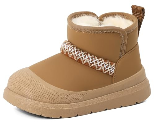 MK MATT KEELY Bottes de Neige Enfant Bottines Hiver Garçon Fille Chaussures Imperméable Chaud Extérieur avec Antidérapant Sole,Marron,EU 23/23.5