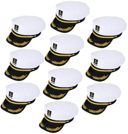 MUCKLILY 20pcs Embroidered Captain Cosplay Hats White Sailor Caps for Nautical Parties Boat Sailing Costume Accessory Durable Role Play Headwear