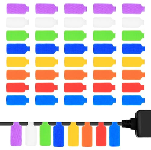 50 Stk Kabelbeschriftung Clip, Kabeletiketten Kabel Beschriftung, Kabelmarkierung,Beschreibbare Kabeletiketten zum Beschriften,Mehrfarbige Wiederverwendbare zum Identifizierung Kabelbinder Organizer