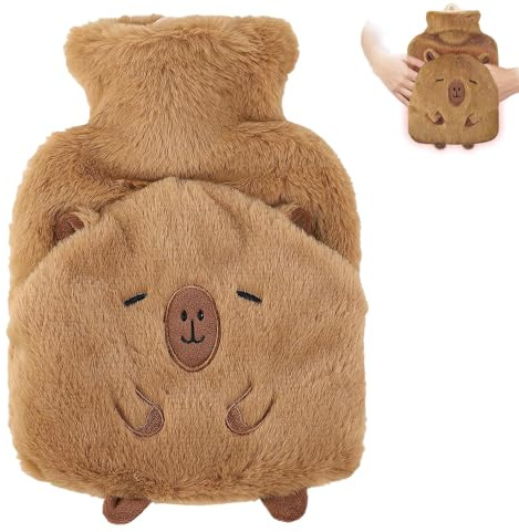 XUXLEKK Wärmflasche Kinder mit Bezug, 1L Capybara Wärmflasche, Süß Plüsch Wärmflaschen Tier für Kinder & Erwachsene, Zur Reinigung Abnehmbar, Hot Water Bottle Bag für Bauch Hand Körper Warmhalten
