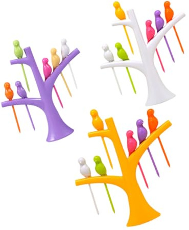 Alipis 3 ensembles Lot Fourchettes Fruit Oiseau Réutilisables avec Support Cure-dents pour Sandwichs Apéritifs et Desserts Décorations Festives Colorées
