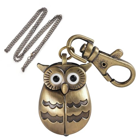 Tiong Vintage Owl - Shaped Men's Quartz Pocket Watch with Chain and Keychain (Dual Use), Convenient and Practical Watch