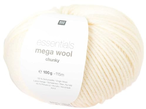Essentials Mega Wool Chunky Strickgarn, 55% Schurwolle und 45% Polyacryl, 100 g (Creme)