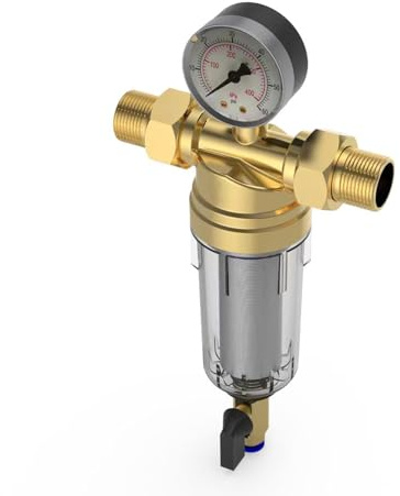 General 3/4inch Or 1/2inch Threaded Backwash Sediment Filter with Pressure Gauges for Whole Houses Water Systems Auto Cleaning Water Prefilter Steel Housing