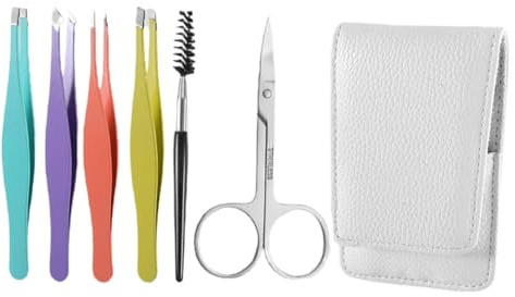 VICASKY Augenbrauentrimmer Satz aus Edelstahl Farbige Augenbrauenpinzette Bürste zum Präzisen Formen und Schneiden für Professionelles Styling