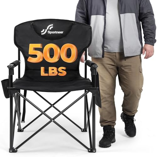 Sportneer Campingstol hopfällbar upp till 227 kg, campingstol med mugghållare med hög rygg och sidoficka, campingstol, trädgårdsstol, fiskestol, utomhus, balkong, trädgård