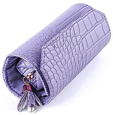 YROHGKPN Organizador de joyas portátil de viaje con rollo de piel sintética de poliuretano, con espejo de pie, con almacenamiento de joyas
