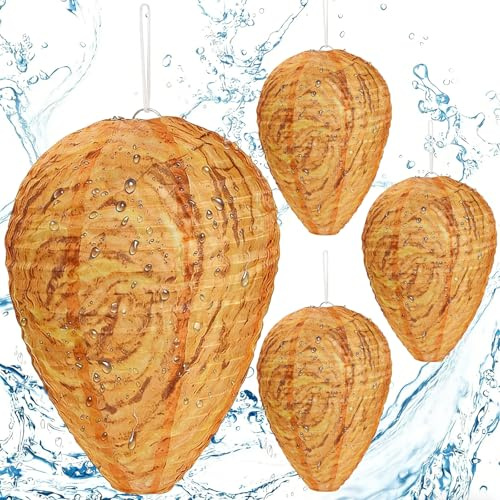 DOUBFIVSY 4 Pièces Faux Nid de Guêpes, Tissu Imperméable Faux Nid de Frelons, Leurres Nid de Guêpe Suspendu, Nid de Guêpe Artificiel pour Répulsif Contre Guêpes à l'extérieur Pour Jardin (Jaune)