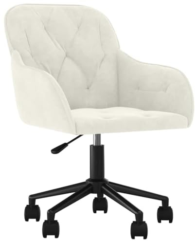Foknhdi Bürostuhl Drehbar Samt Schreibtischstuhl Creme Höhenverstellbar - Eleganter Polstersessel mit Rollen und Armlehne für Home Office und Arbeitszimmer, 56 x 61 x 86 cm