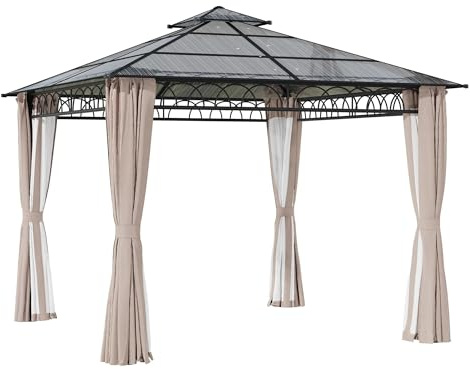 Pergolas de Jardin Cenador de policarbonato for Exteriores, Techo rígido Doble Cubierta con Estructura Acero galvanizado(Color4)