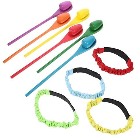 BESPORTBLE 1 Jeu de Relais avec Cuillère à Œufs Et Équilibre D'œufs, Ensemble de Course de Relais en Bois avec Sangles de Pied Réglables pour Jeux D'extérieur Et de Fête, 2 Joueurs