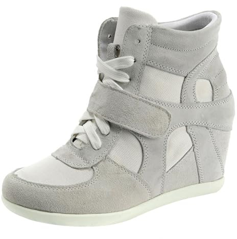 rismart Mujer Tacón De Cuña Gancho y Bucle Brogue Casual Ante Zapatillas Zapatos 8522(Gris,EU39)