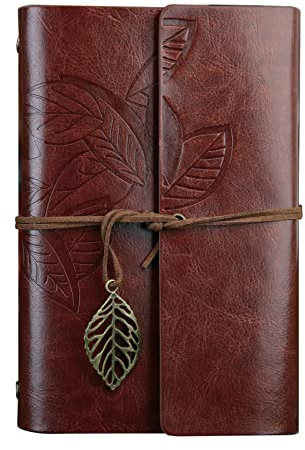 NectaRoy Vintage Retro PU Leather Case Notebook Writing Journal Diary, Vintage Leaf Pattern Spiral Blank String Daily Notepad Travel, Unlined Paper, Retro Pendants, Classic Embossed, Loose Leaf