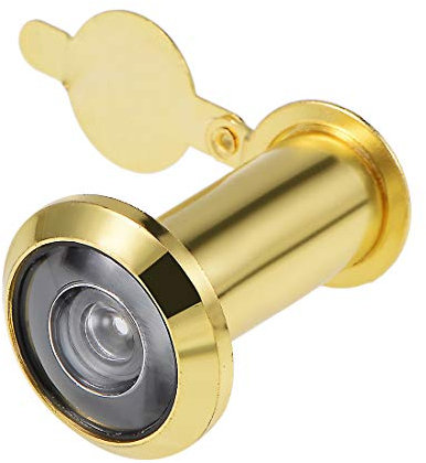 sourcing map Door View , Solid Brass 220-degree Door Viewer Peephole with Cover for 1-1/2 to 2-1/4 Inch Thick Doors, Polished Gold Finish