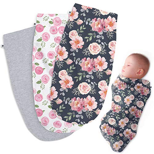 Henry Hunter Swaddle | Der Einfache Pucksack Baby 0-3 Monate | Weicher Pucksack aus Baumwolle | 3er Pack (Garten | Rose | Light Heather)
