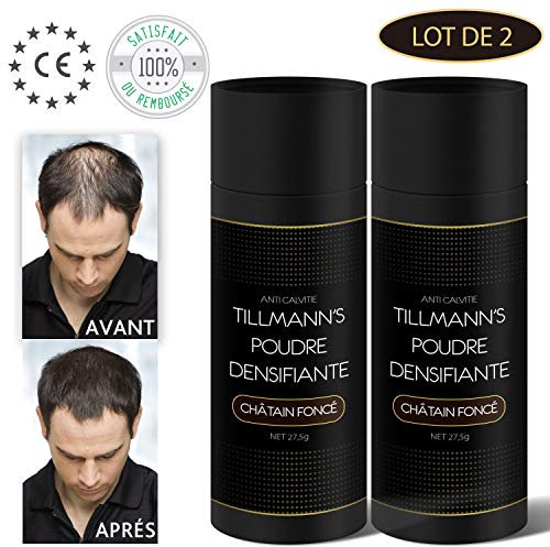 Poudre Cheveux Homme et Femme/Poudre Densifiante Barbe/Fibres Capillaires 27,5 Gr-Châtain Foncé-Brun (2 Bouteilles)