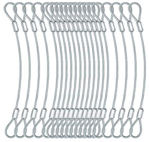 Bytiyar 1/8(3mm) Wire Diam Stainless Steel Cable Eyelets Loops Short Rope Lanyard Safety Tether Chain Lock with Vinyl Coated Cover, 15Pcs 8 Long Clear