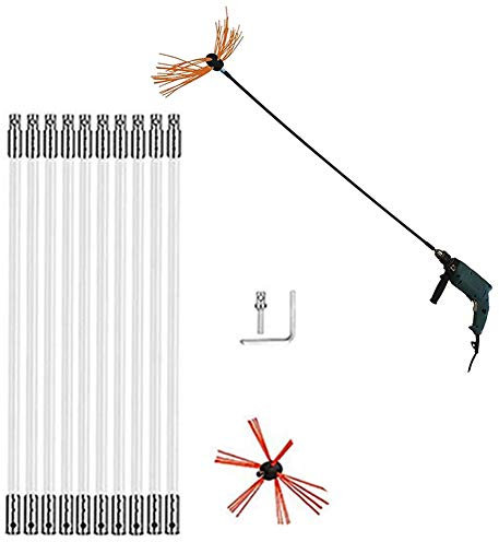 NANANA Chimney Pipe Sweep Cleaning Sweeping Tool Kits Professional Sweeping Set, Drill Powered Rotary Chimney Brush Diy Set with Nylon Flexible Rods, Multi-size,6m