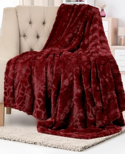 Everlasting Comfort Kunstfell-Überwurfdecke, weich, flauschig, flauschig, Plüsch, dick, Minky-Überwurf, 50 x 65 cm, Rot | Kunstfelldecke, doppelseitig, wendbar, weich, flauschig, dick, ideal für Sofa, Bett und Wohnzimmer