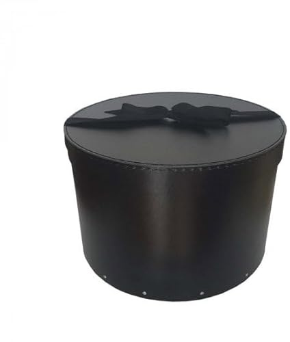 Bigso Box - Scatola per cappelli rotonda in cartone nero con nastro nero - Rustic Chic - 20,5 cm x 34 cm