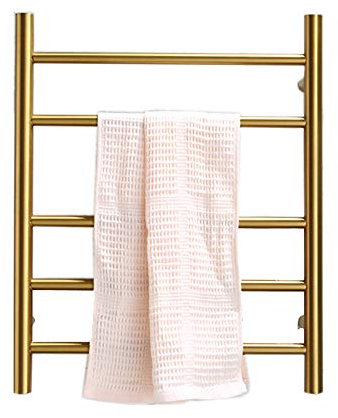 SHUGUANG Scaldasalviette Elettrico Bagno, Radiatore Scaldasalviette Termoarredo Elettrico da Bagno in Acciaio Inox 304, 5 Bar Oro Spazzolato Asciugabiancheria da Parete Stendino Elettrico,Plug in