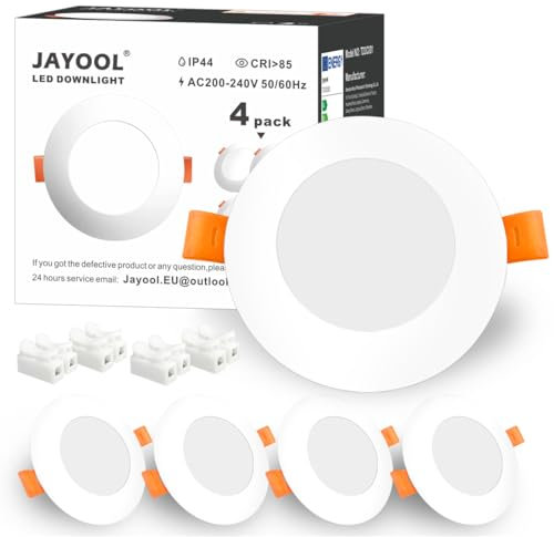 Jayool LED recessed Ceiling Lights Ultra Thin, 8W Round Downlights Ceiling Mounting Lamps, 800lm Daylight White, 5700K, Non- Dimmable, 4 Pack