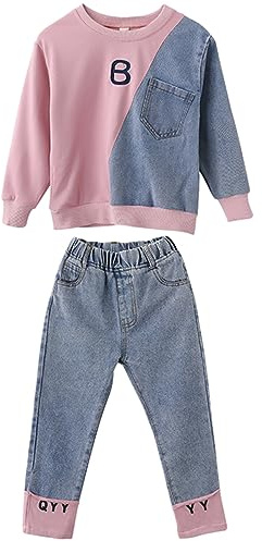 amropi Filles Ensembles Pantalon et Haut Sweats Survêtement Jeans Jogging Vêtement Rose-1 Bleu, 11-12 Ans