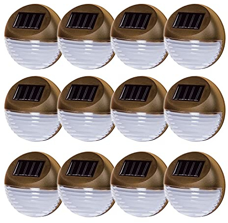 Taylor & Brown Set of 12 Brown Solar Powered LED Round Decorative Garden Fence Lights Wireless Wall Patio Door Decking Outdoor Lighting