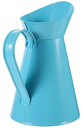 Yardwe Rustic Metal Pitcher Vase Watering Milk Jug Can Blue Iron French Pitcher Flower Pot Galvanized Tin Floral Arrangement Container for Artificial Dried Flower Vase