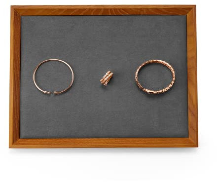 Oirlv Massivholz flaches Schmucktablett Schmuck Schublade Organizer Showcase Display Tray 4 Style (30.5 * 23.5 * 2.5cm, Grau)
