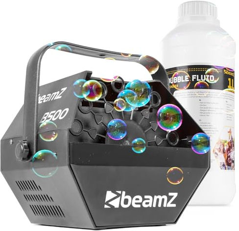 BeamZ B500 - Automatische Seifenblasenmaschine Hochzeit Seifenblasen Maschine mit 1 Liter Flüssigkeit, 9000 Bubbles/min, 25 Watt, Bubble Machine, Seifenblasenmaschine Kinder, Effektmaschine - Schwarz