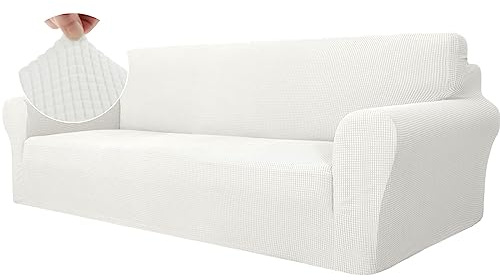 Ystyle Stretch Sofa Überzug 4 Sitzer, Weiß | Elastisch Sofabezug mit Armlehnen, Jacquard Couch Überzug Rutschfest, Waschbar Sofa Cover Protector für Hunde Haustiere