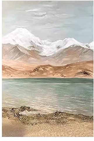 Acrylbilder Auf Leinwand Handgemalt, Brauner Sandstrand Meer Schnee Berglandschaft Abstrakte Moderne Rahmenlose Original Handgemalte Ölgemälde Auf Leinwand Für Familienwand Wohnzimmer Esszimmer