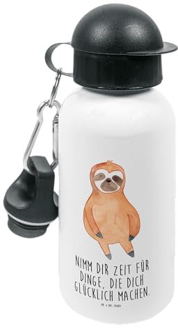 Mr. & Mrs. Panda Kindertrinkflasche Faultier Zufrieden - Geschenk, Kindergeburtstag, Edelstahl Trinkflasche, Happy, Wasserflasche, Thermoflasche, Frieden, Fahrradflasche, Pause, Glück