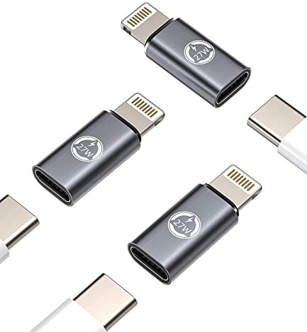 Adaptador de carga rápida de 27 W (paquete de 3) USB C hembra a Lightning macho, convertidor tipo C, cable de carga, cable de carga y sincronización de datos para Apple para iPhone 11, 12, 13, 14, Pro