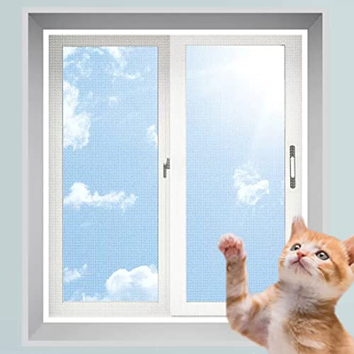 Moustiquaire en maille pour fenêtre de chat - Protection de fenêtre pour chat - Anti-rayures - 80 x 150 cm - Blanc + blanc