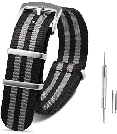 RoYiio Nato klockarmband för stötbredd 20 mm, 22 mm, rostfritt stålspänne, bekvämt ventilerande, premium ballistiskt nylonband för kvinnor och män, 20mm
