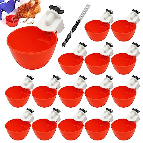 Suuwwn 16 Stück Hühnertränke, Hühnerwasserspender DIY Hühnerwasserbecher Automatische Geflügeltränke mit BohrerKunststoff Chicken Drinker Cups für Huhn, Ente, Gans, Truthahne, Wachtel