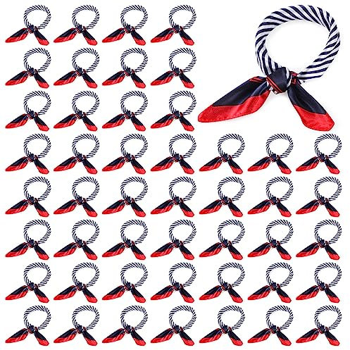 HICARER 48 Stück Nautische Quadratische Halstücher Rot Weiß und Blau Matrosen Schals Imitierte Seidenschals (Klassisch Stil)