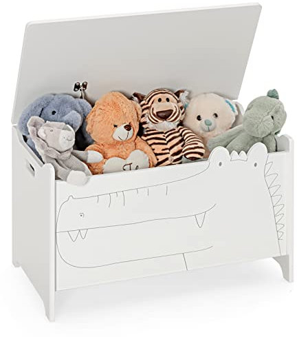 COSTWAY Caja de Almacenamiento de Juguetes de Madera, Cajón Infantil con Bisagra de Seguridad, Caja Infantil con Asas, Organizador de Niños para Dormitorio, Salón y Recibidor 33x60x37,5cm (Blanco)