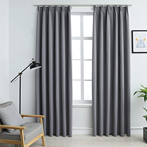 Homgoday Tende Oscuranti con Ganci 2 pz Grigie 140x175 cm, Mobili per Casa Interno Esterno Soggiorno Camera da Letto s