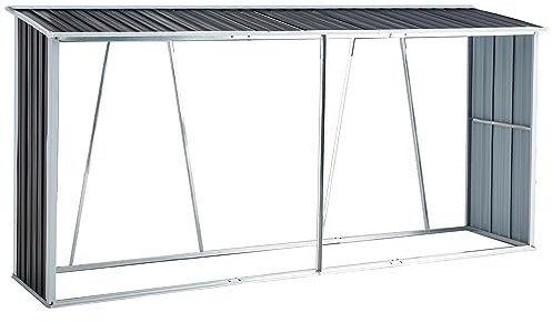 SPOFLYINN Galvanized Steel Log Storage Shed With Steel Floor Frame Raised Floor Slats Sloping Roof Design For Storing Your Firewood dark gray