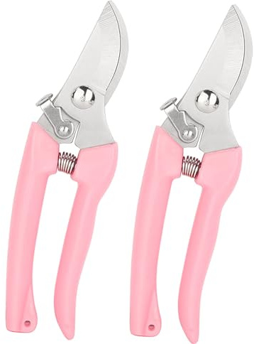 Garden Flower Shears Pruning Shears 6.9 inches Scissors Heavy Duty Plant Scissors for Cutting Flowers, Trimming Plants, Bonsai, Fruits Picking (Pink Handle 2pcs)
